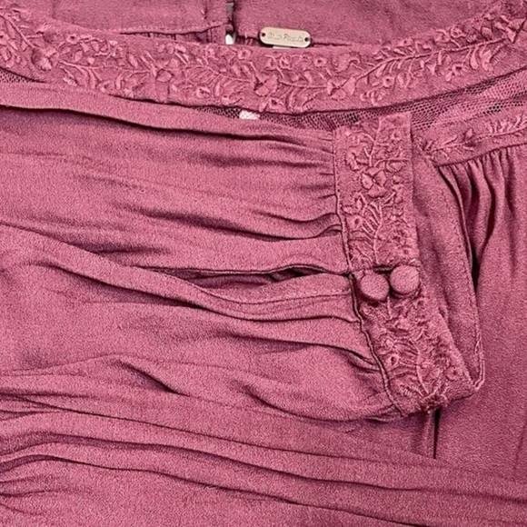 Free People maroon Long‎ Sleeve Purple Embroidered & Mesh Top Size XS - Picture 10 of 15
